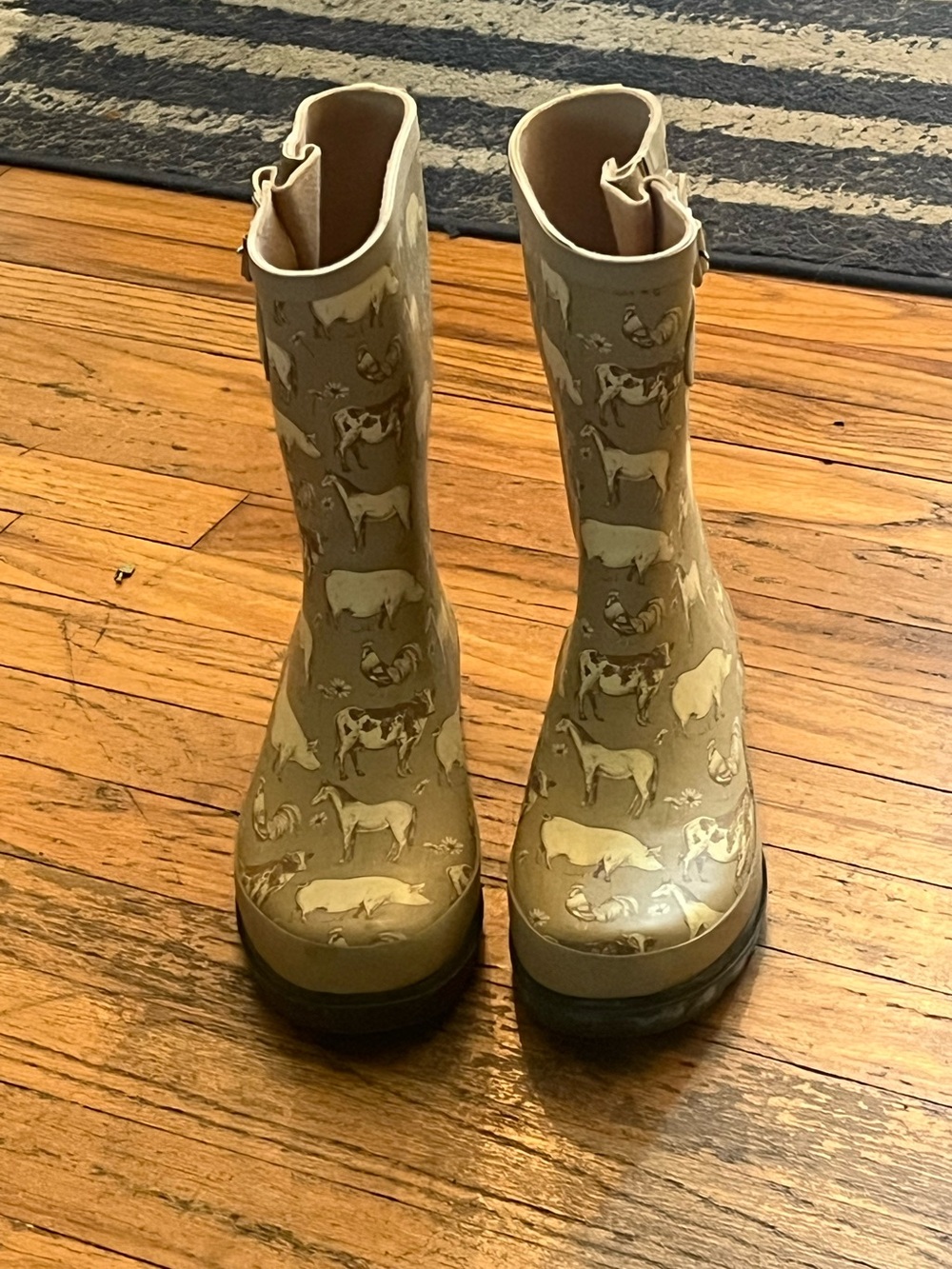 Beige Animal Print Rain Boots